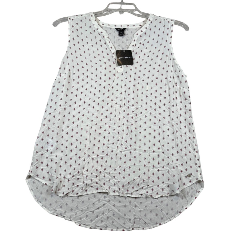 NEW Eddie Bauer Women's Large Tank Top White Pattern Sleeveless Casual Blouse